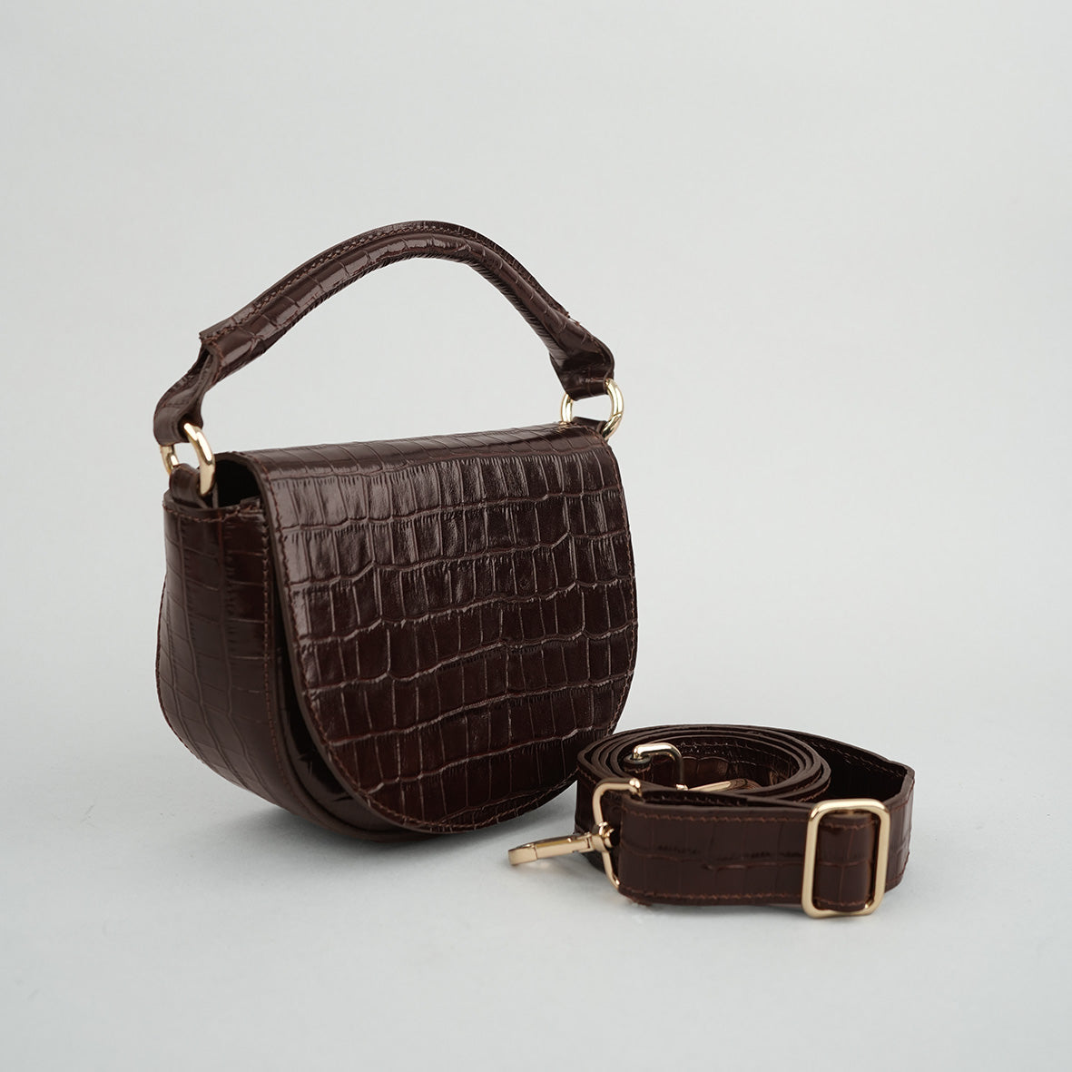Remi Croc Dark Brown Bags by Esska Shoes Ltd
