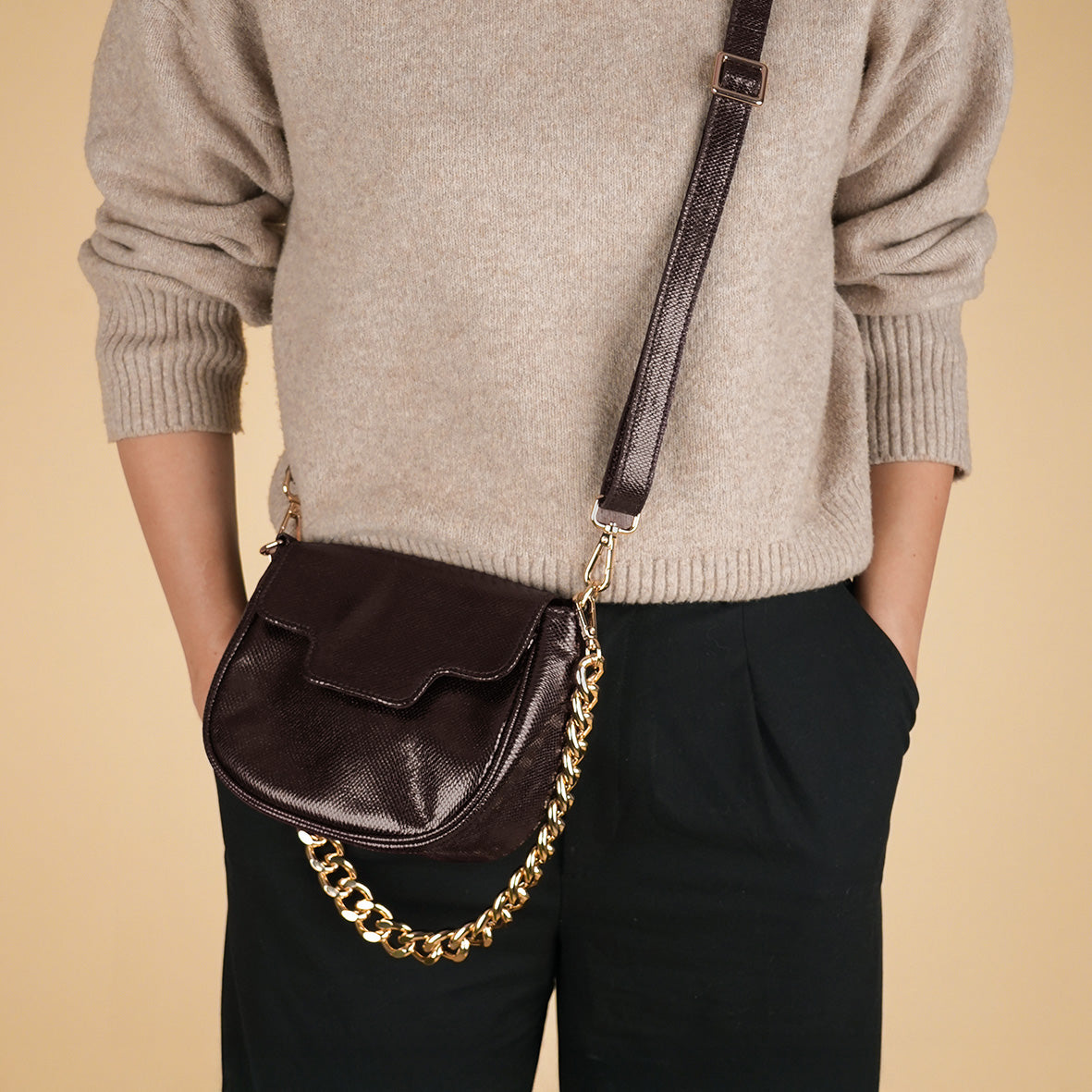 Romeo Bag - Metallic Dark Brown Bags by Esska