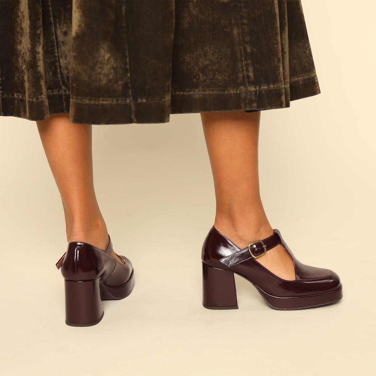 Saffron Patent Bordeaux Mid Shoe by Esska