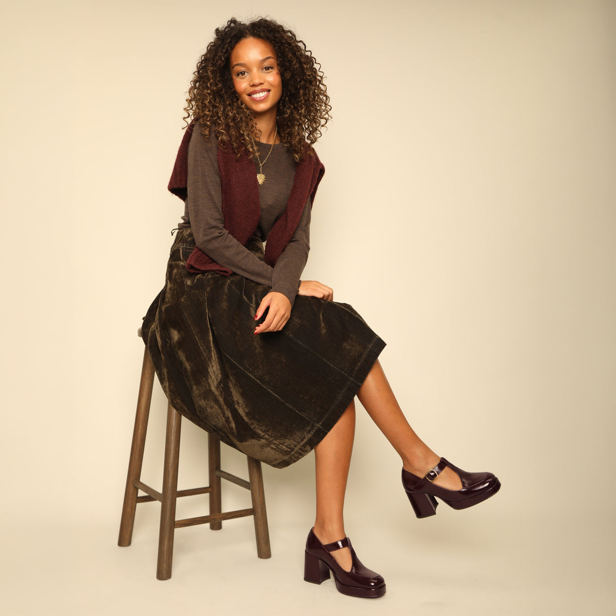 Saffron Patent Bordeaux Mid Shoe by Esska
