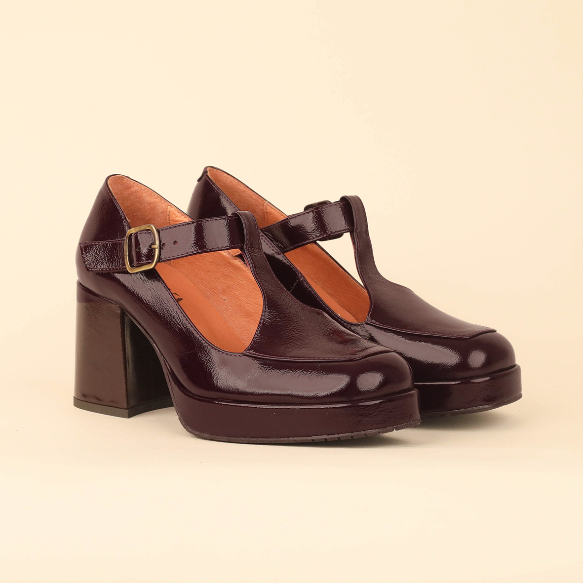 Saffron Patent Bordeaux Mid Shoe by Esska