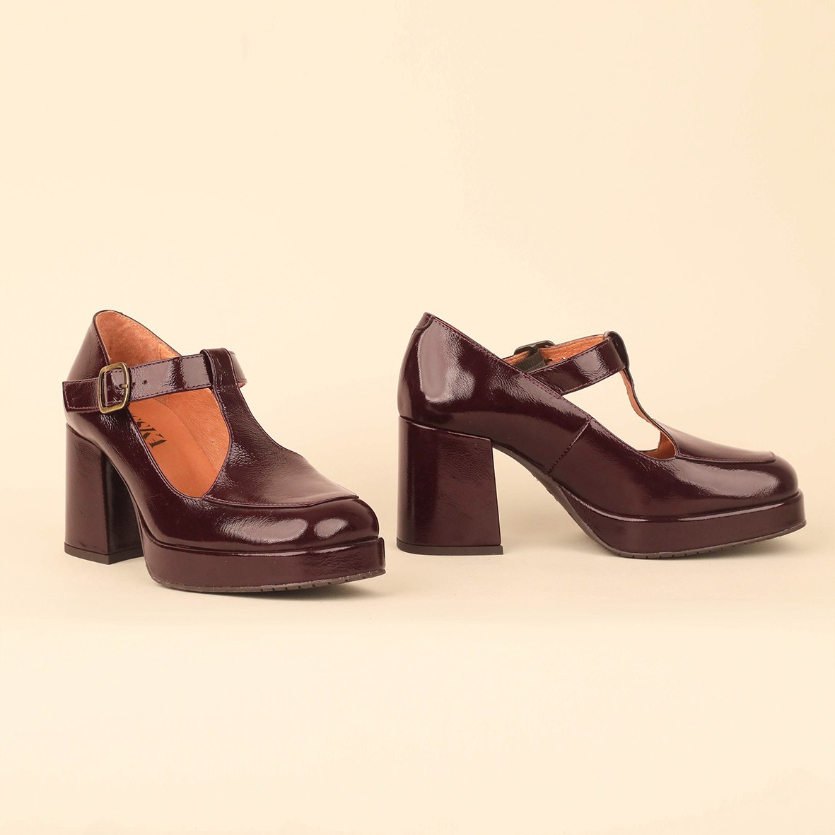 Saffron Patent Bordeaux Mid Shoe by Esska