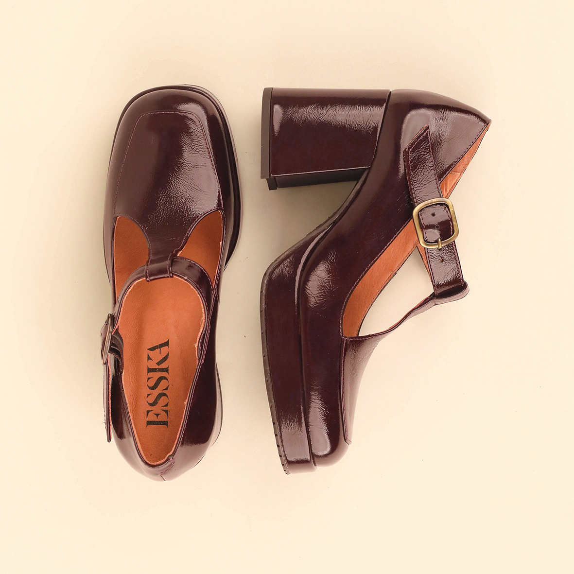 Saffron Patent Bordeaux Mid Shoe by Esska