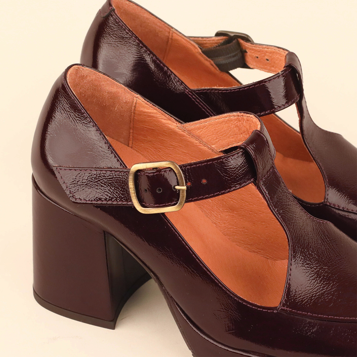 Saffron Patent Bordeaux Mid Shoe by Esska