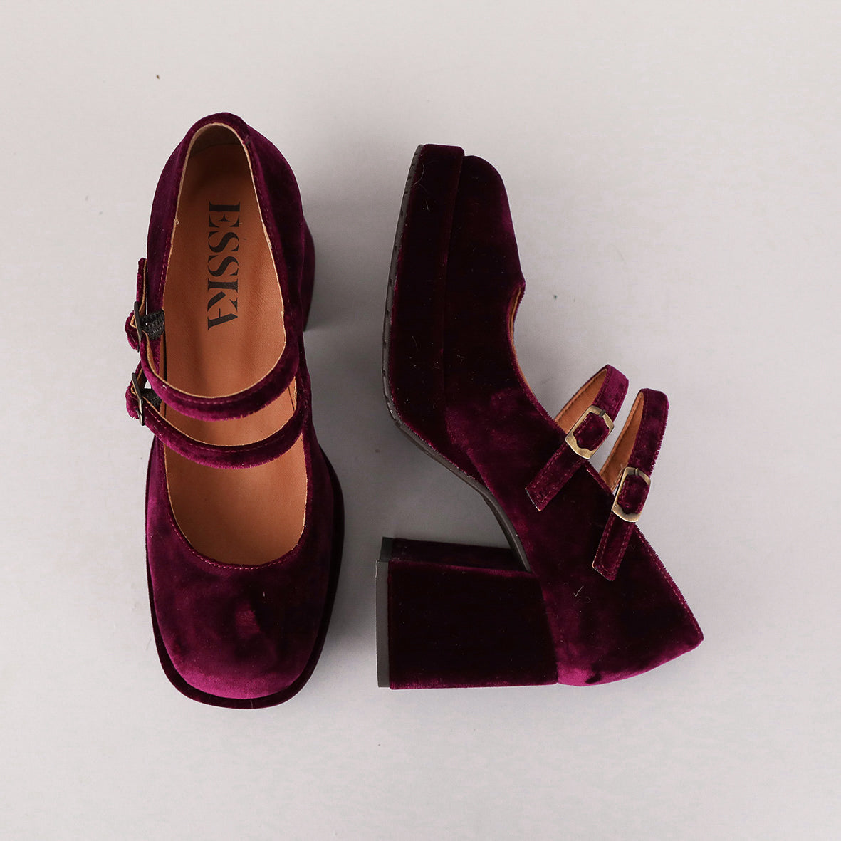 Sienna Vegan Velvet Aubergine Mid Shoe by Esska