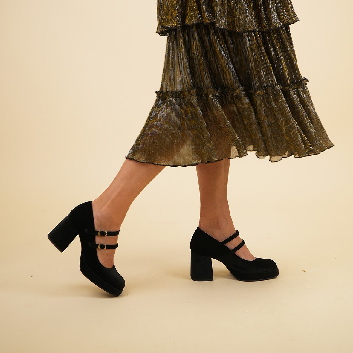 Sienna Vegan Velvet Black Mid Shoe by Esska