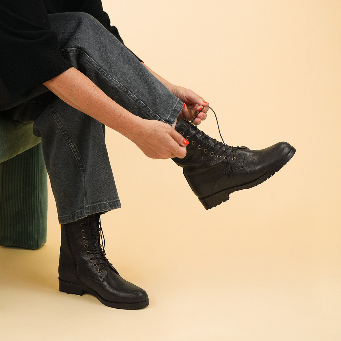 Tino Metallic Black Flat Boot by Esska Shoes Ltd