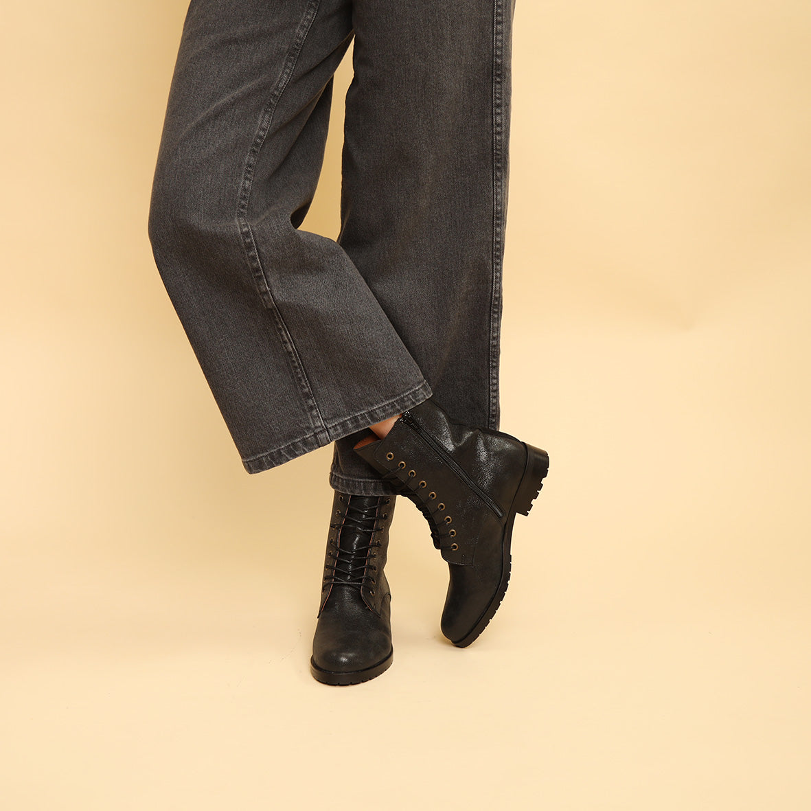 Tino Metallic Black Flat Boot by Esska Shoes Ltd