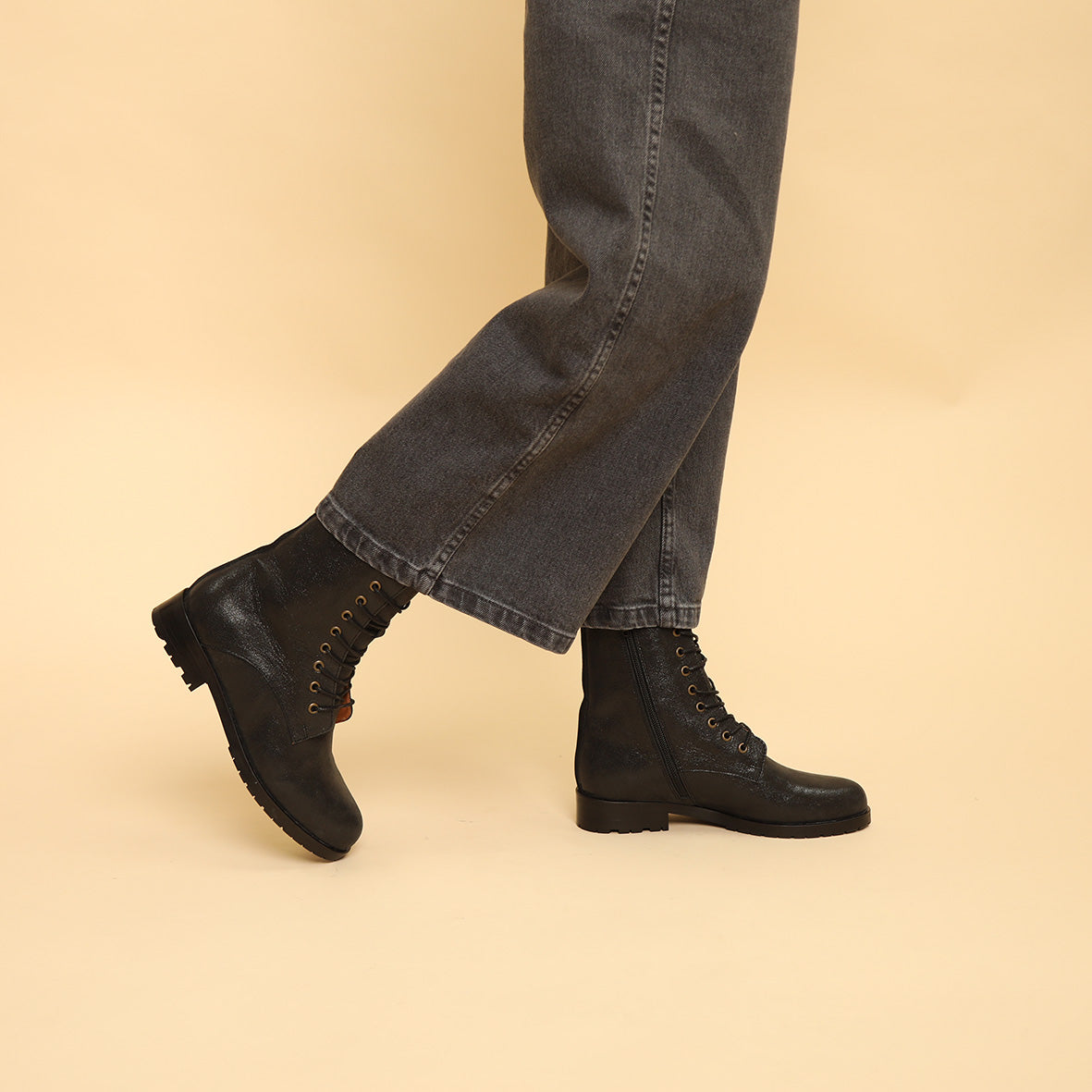 Tino Metallic Black Flat Boot by Esska Shoes Ltd