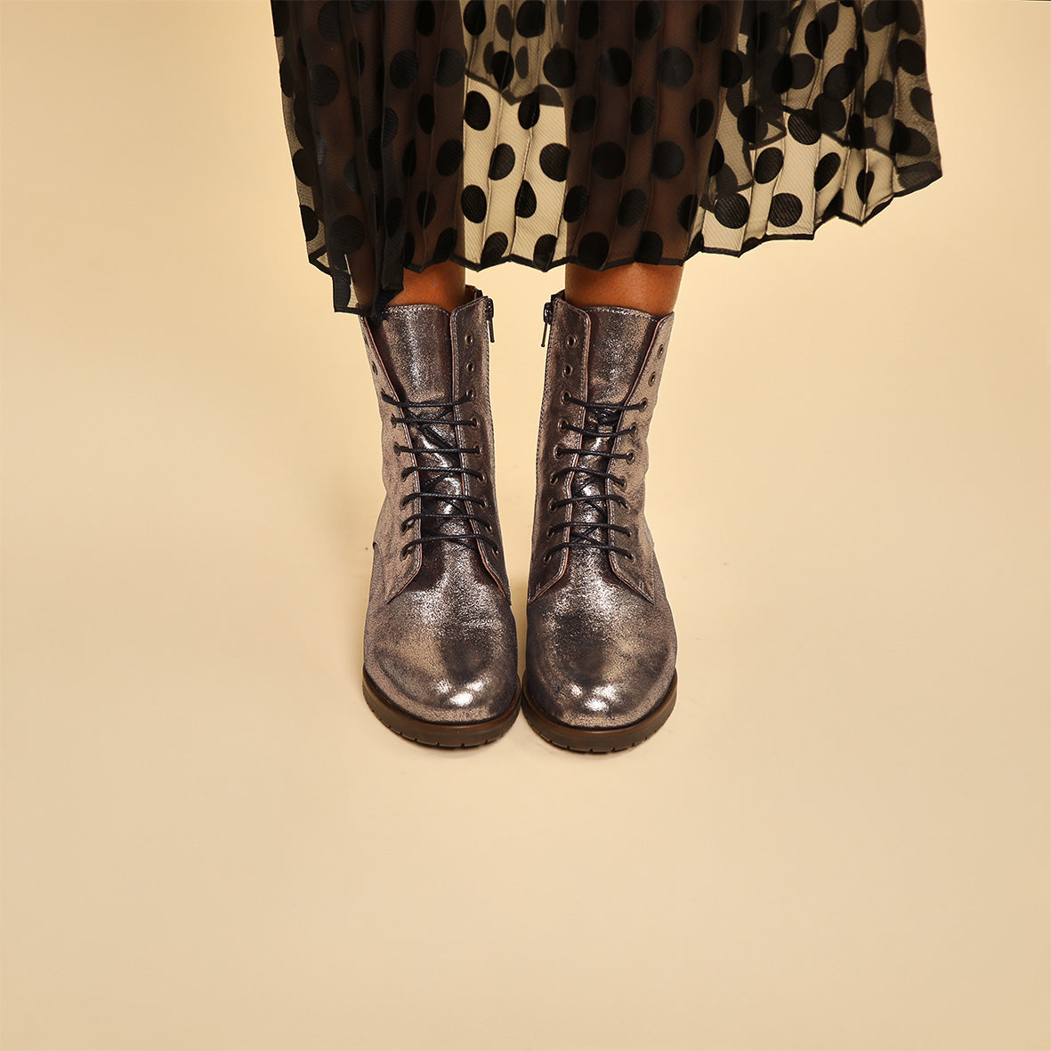 Tino Metallic Iron Flat Boot by Esska Shoes Ltd
