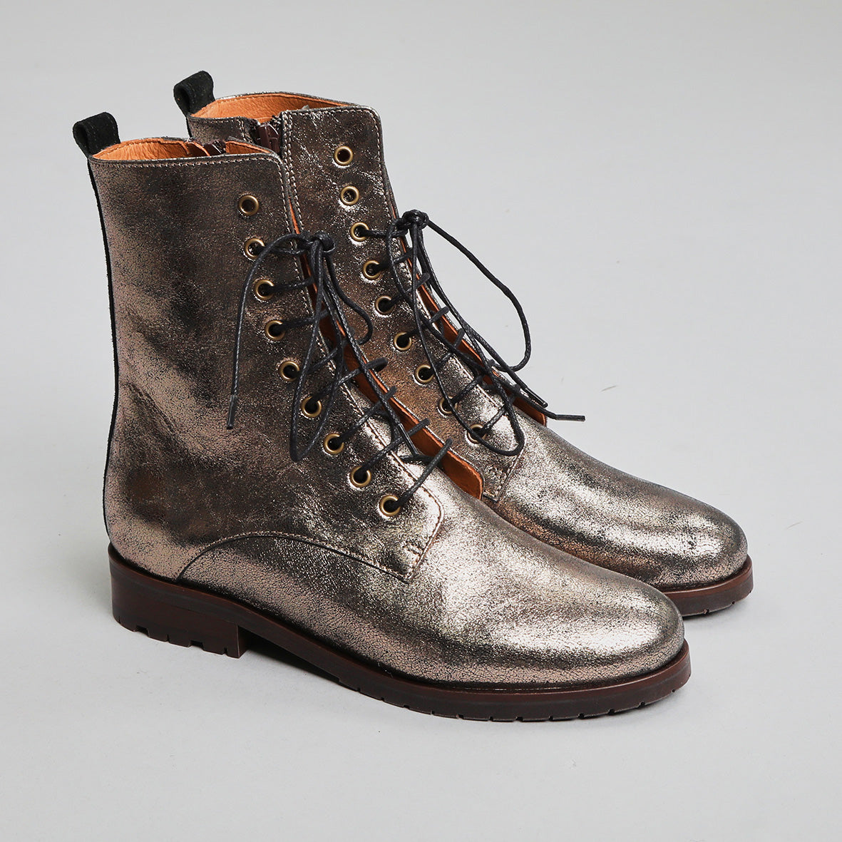 Tino Metallic Iron Flat Boot by Esska Shoes Ltd