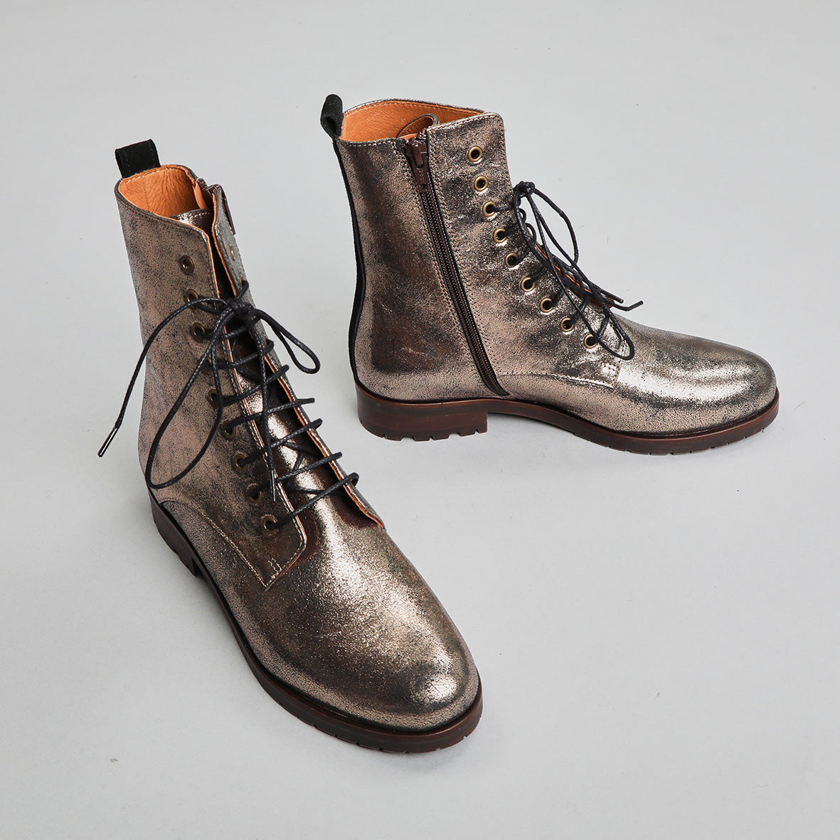 Tino Metallic Iron Flat Boot by Esska Shoes Ltd