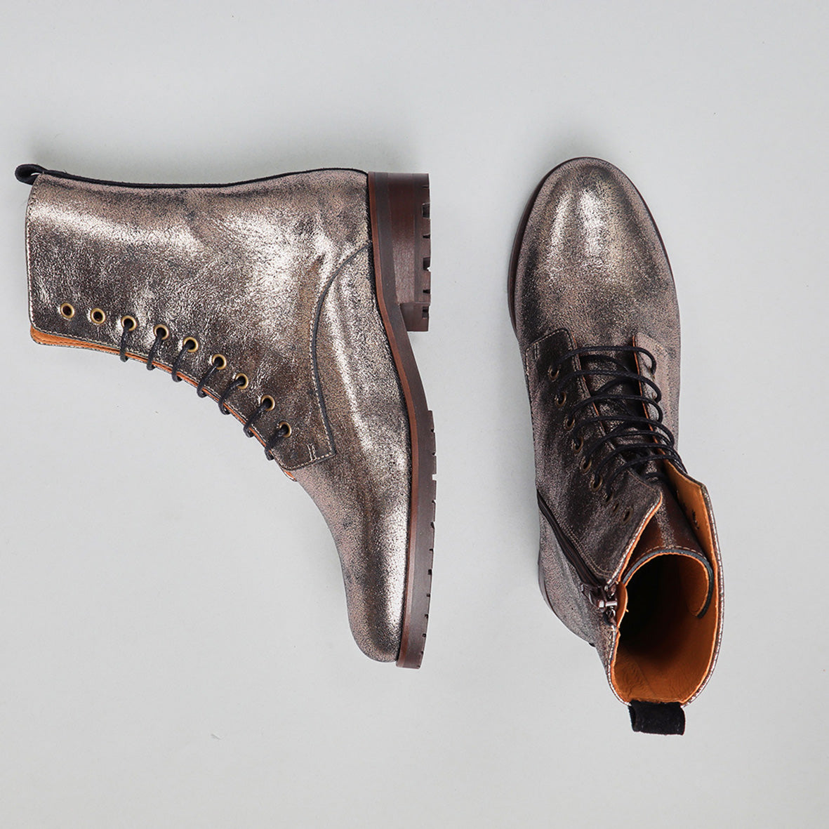 Tino Metallic Iron Flat Boot by Esska Shoes Ltd