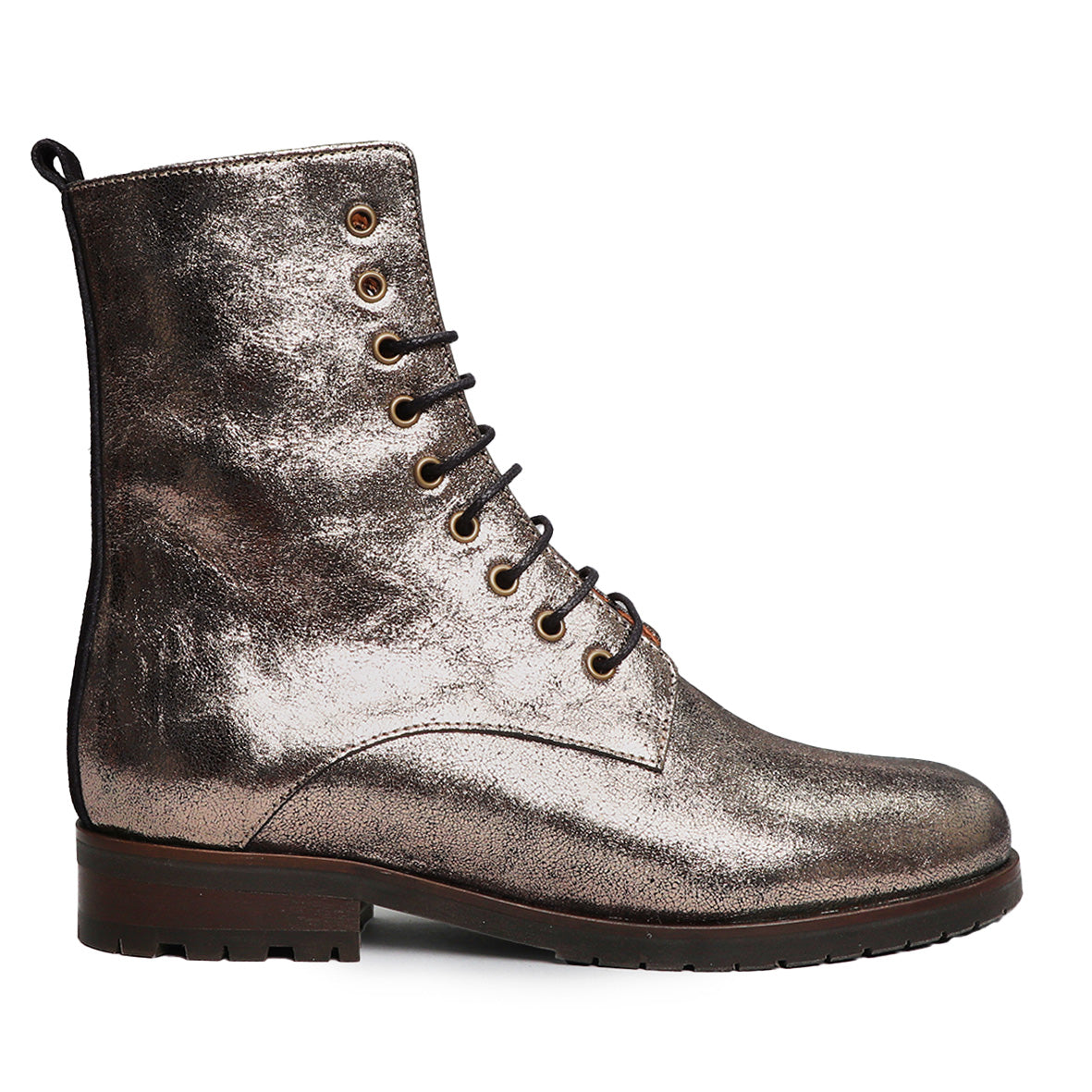 Tino Metallic Iron Flat Boot by Esska Shoes Ltd