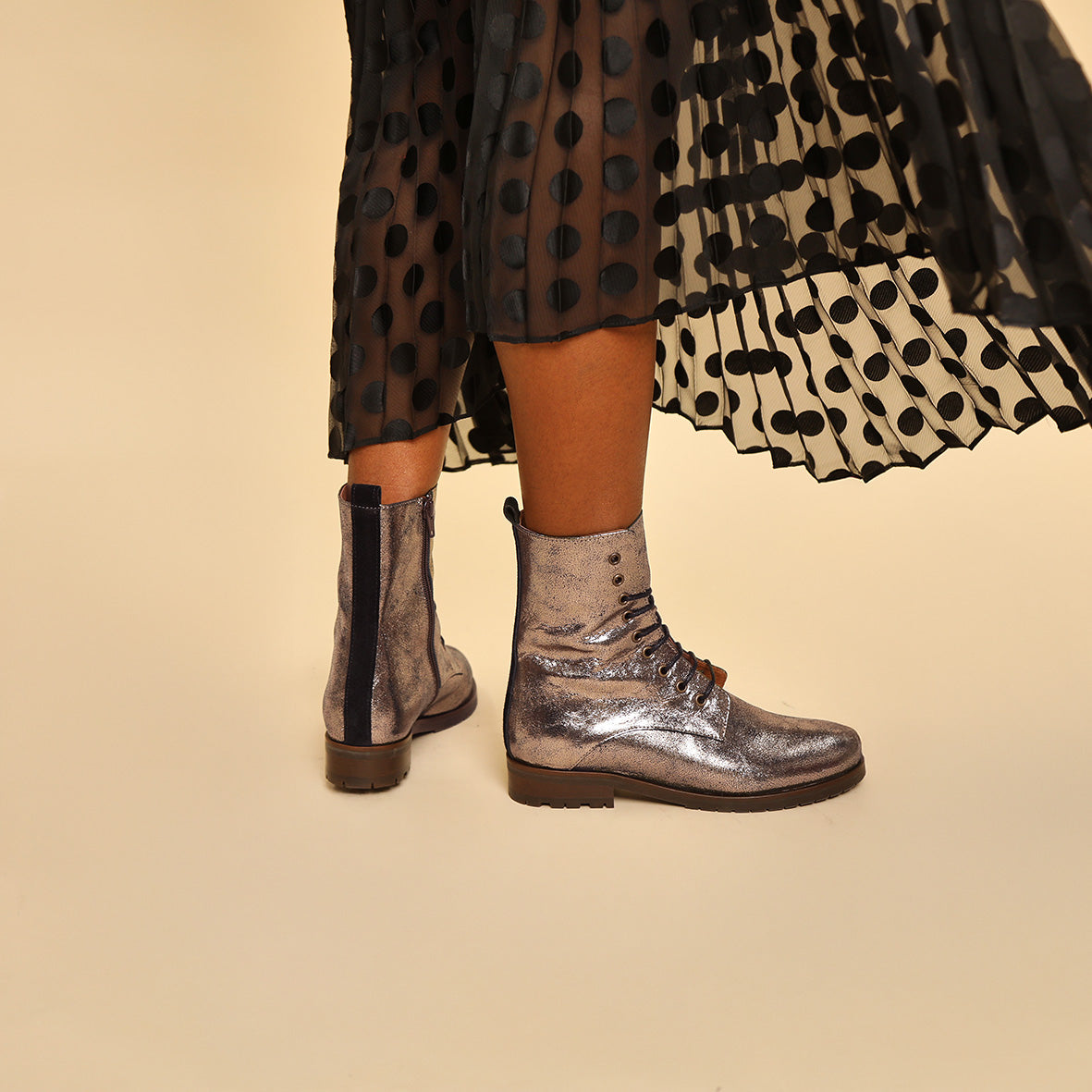 Tino Metallic Iron Flat Boot by Esska Shoes Ltd