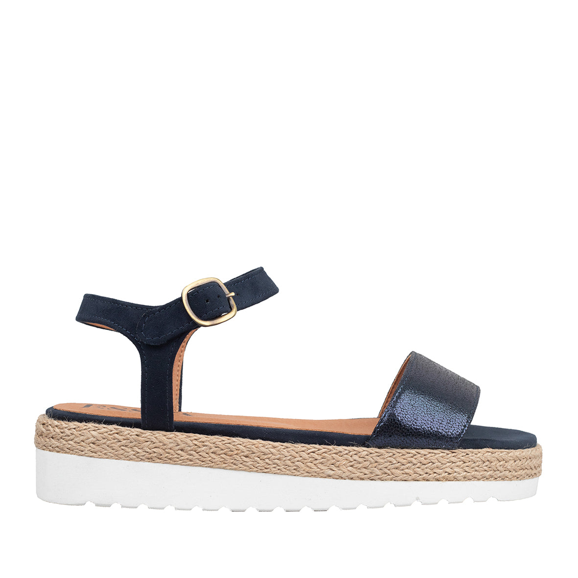 Uma VEGAN Metallic Navy Flat Sandal by Esska