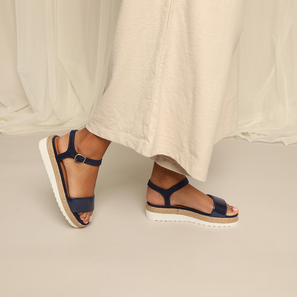 Uma VEGAN Metallic Navy Flat Sandal by Esska