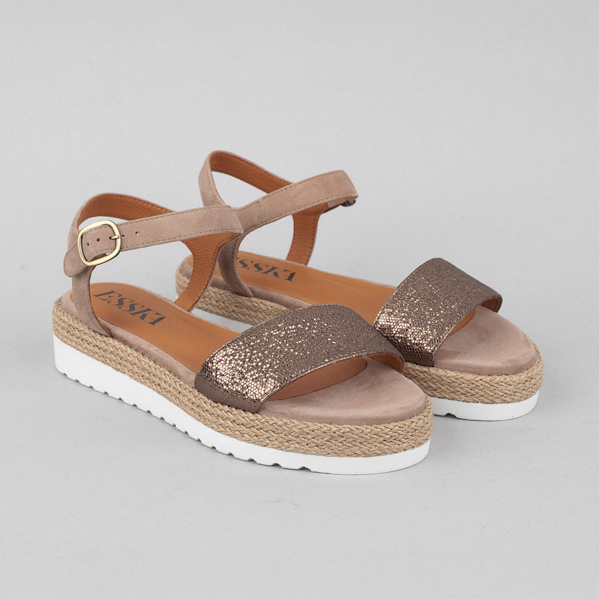 Uma Metallic Taupe Flat Sandal by Esska