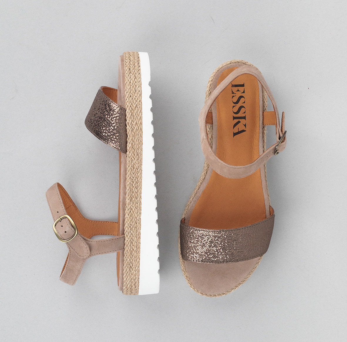 Uma Metallic Taupe Flat Sandal by Esska