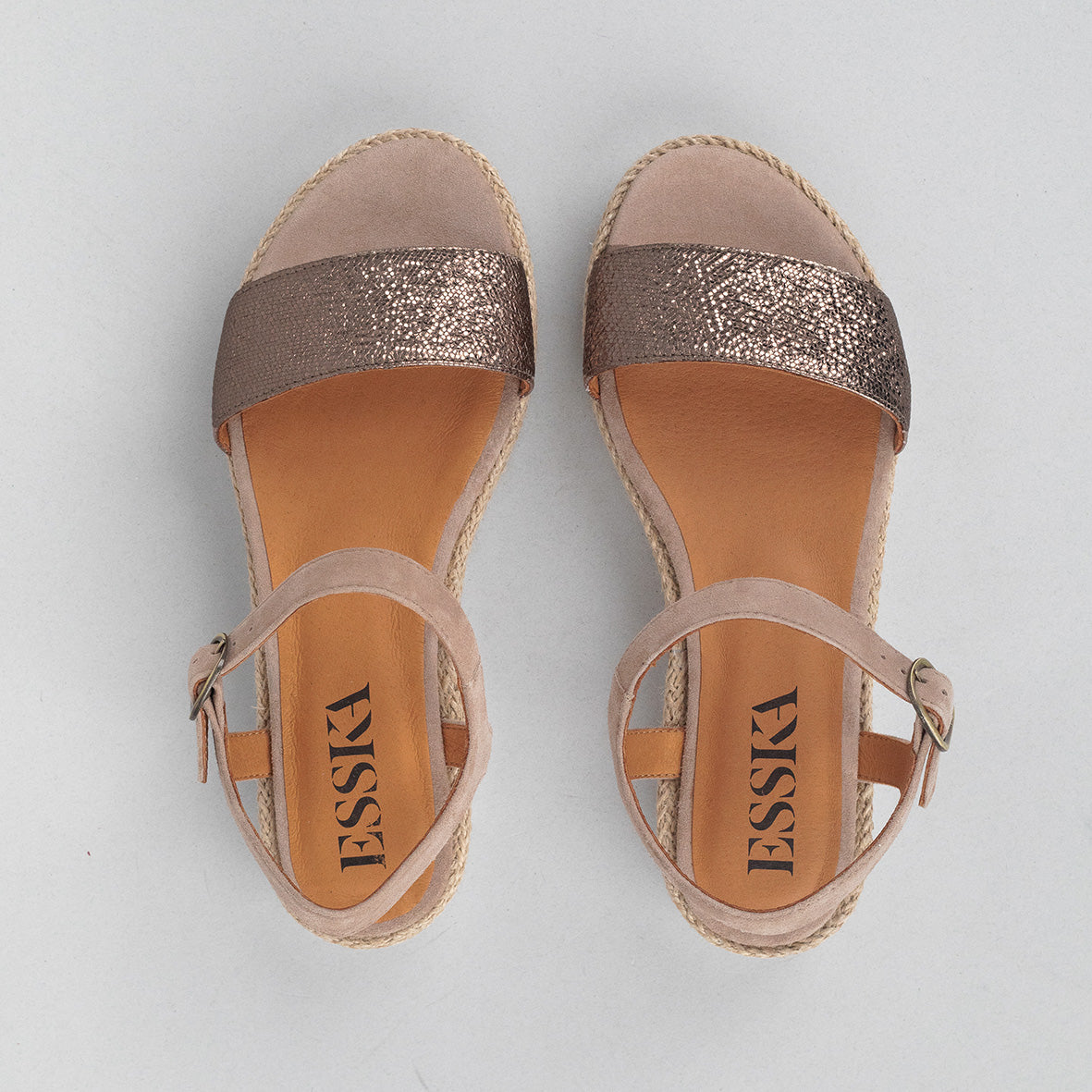 Uma Metallic Taupe Flat Sandal by Esska