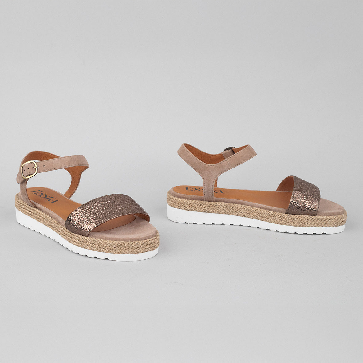 Uma Metallic Taupe Flat Sandal by Esska