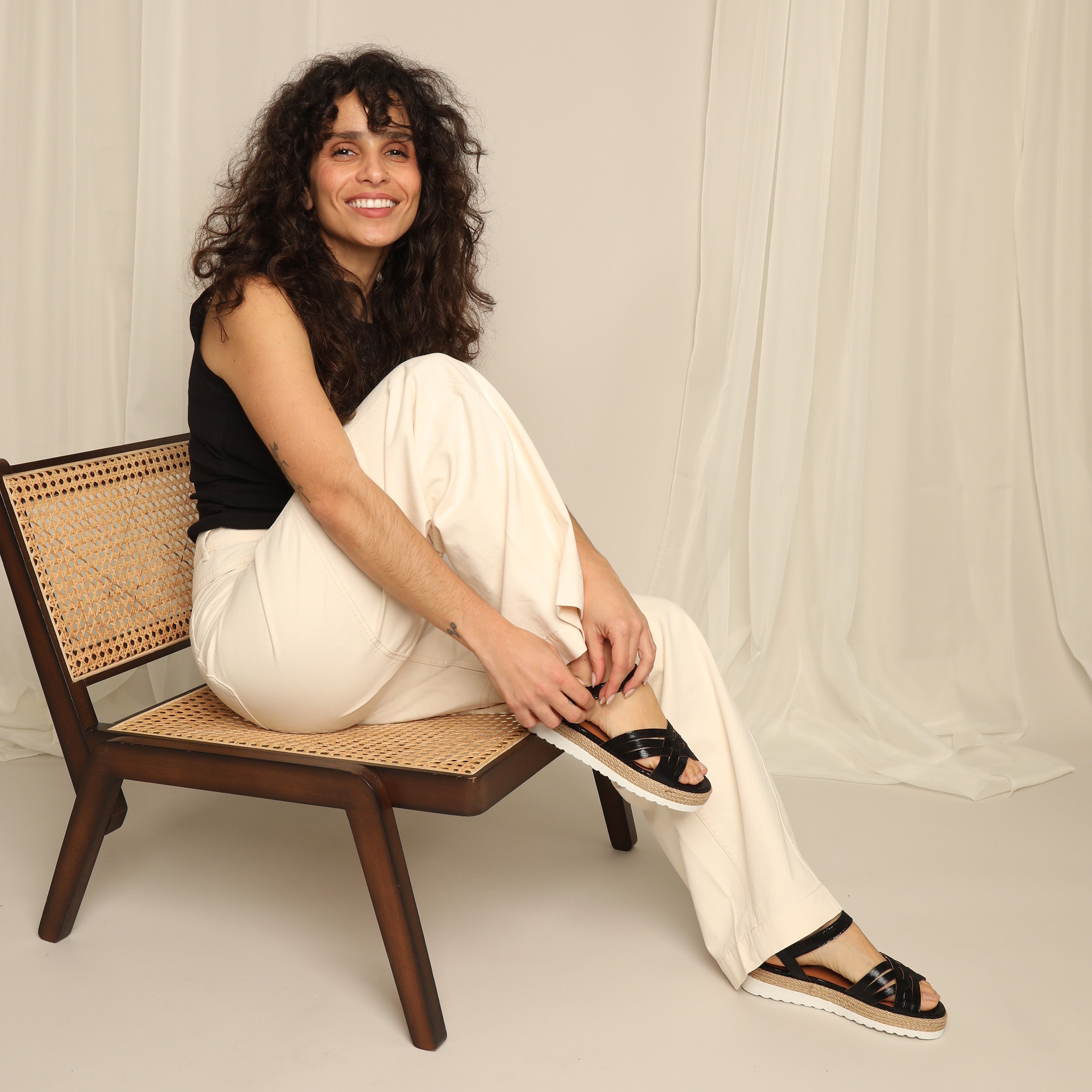 Ursula Metallic Black Flat Sandal by Esska