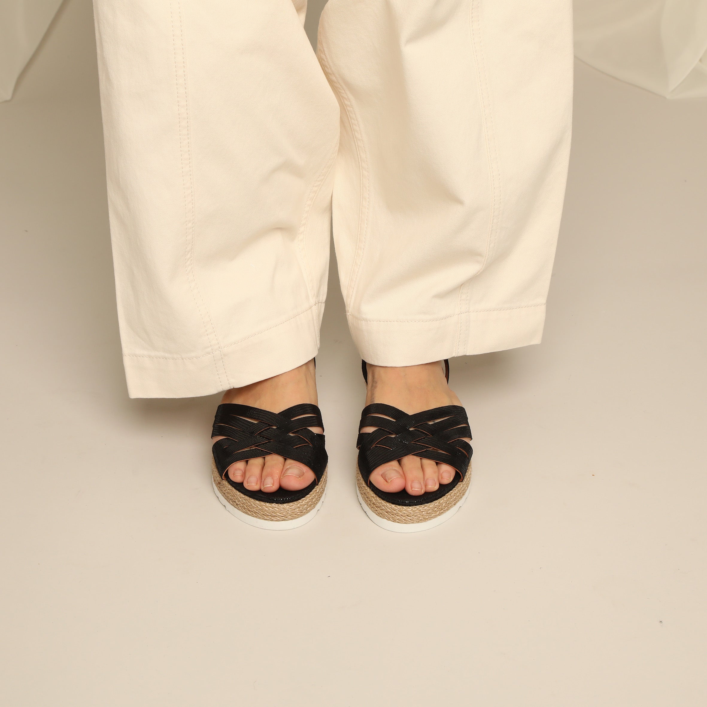 Ursula Metallic Black Flat Sandal by Esska