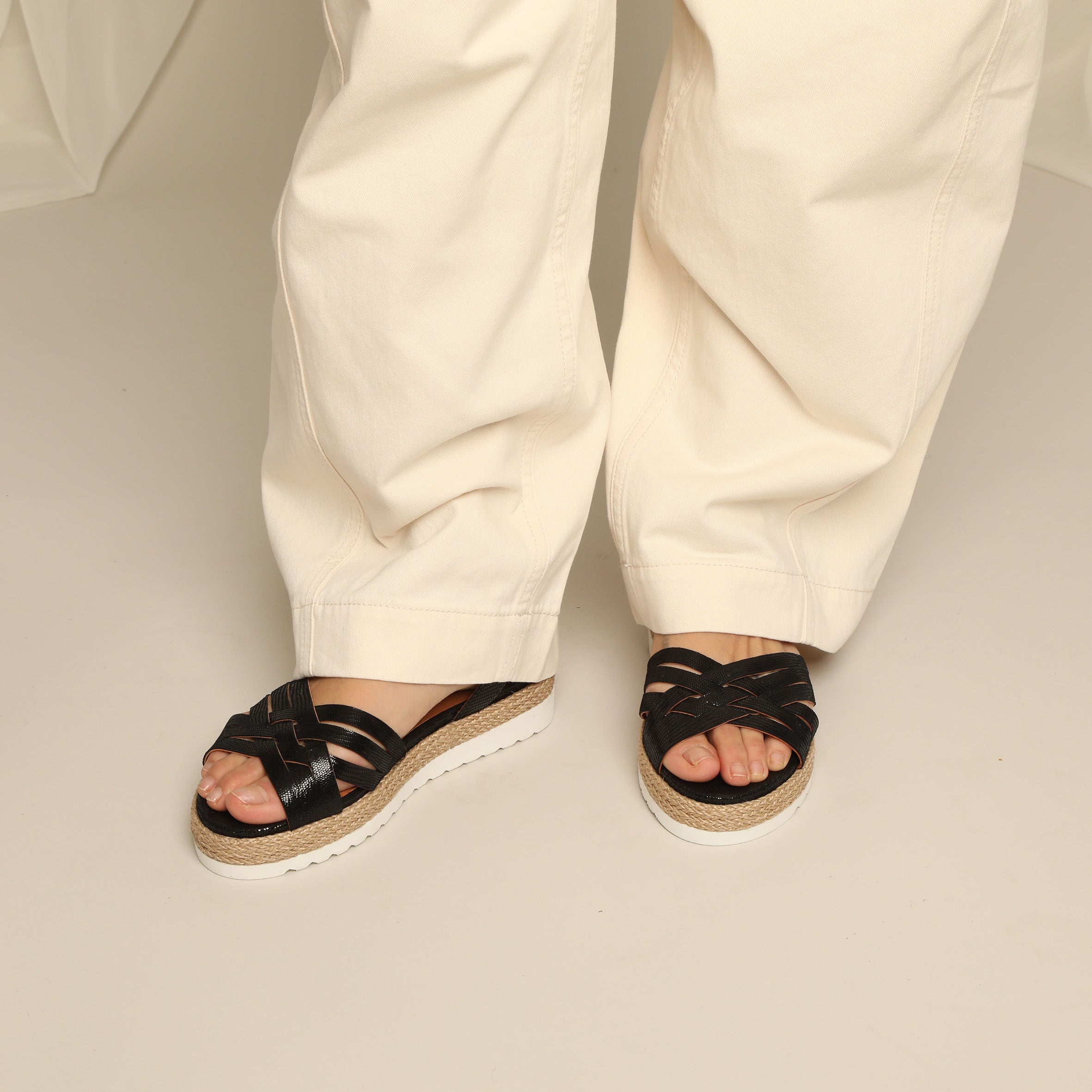 Ursula Metallic Black Flat Sandal by Esska