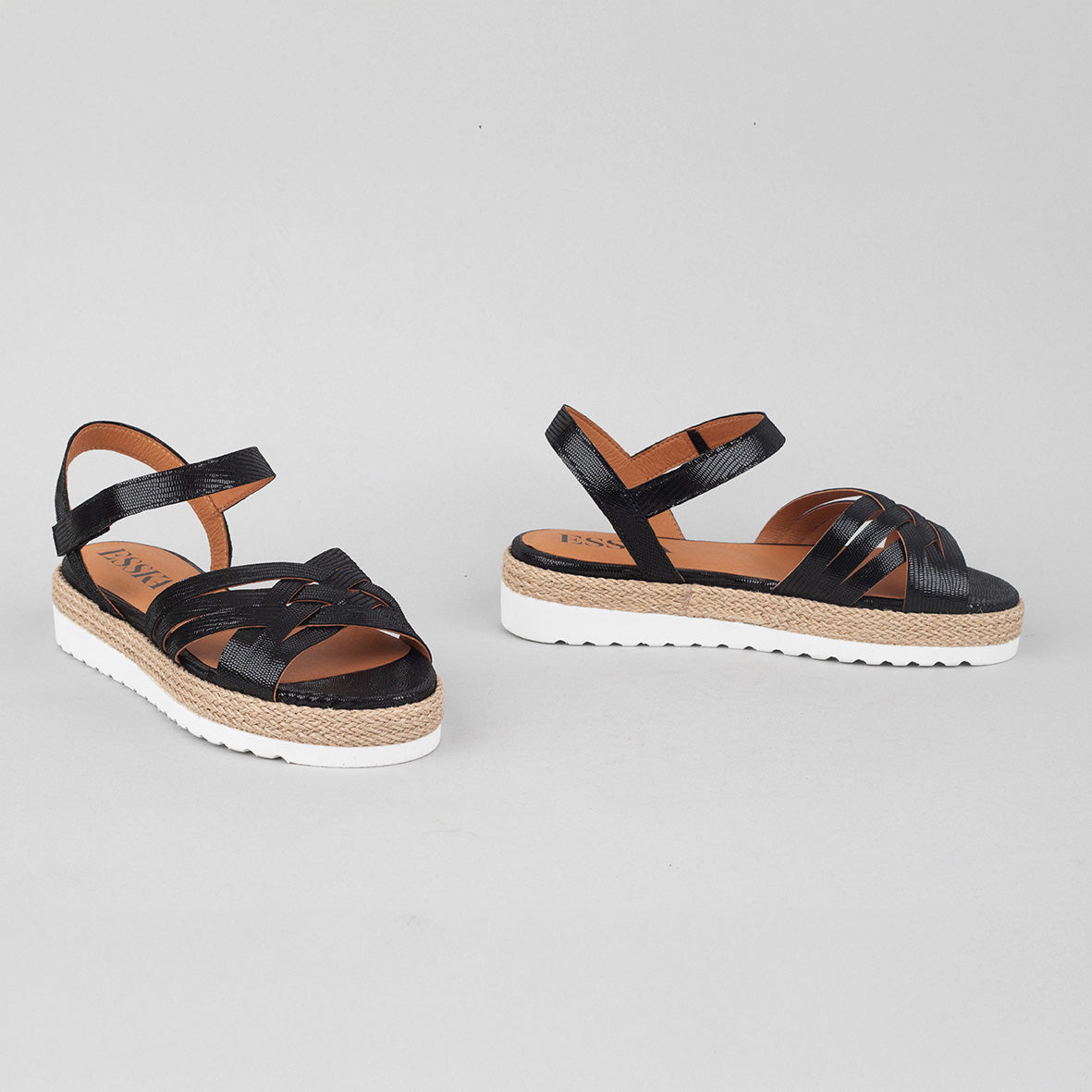 Ursula Metallic Black Flat Sandal by Esska