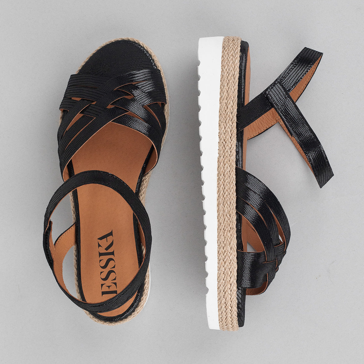 Ursula Metallic Black Flat Sandal by Esska