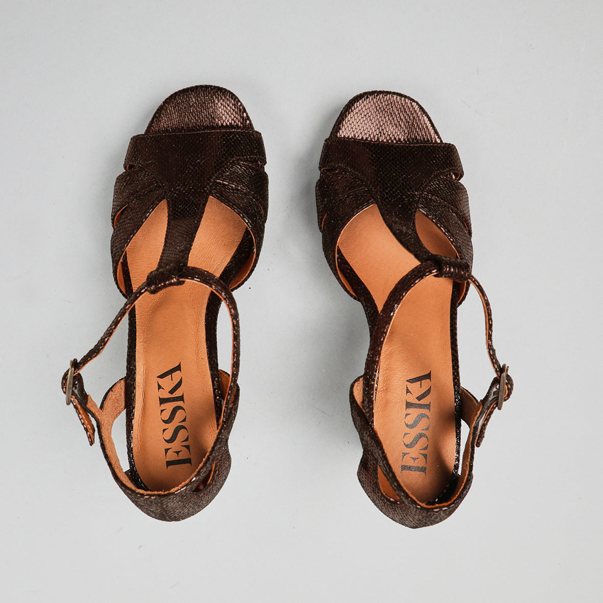 Valerie WIDE Metallic Dark Brown High Sandal by Esska