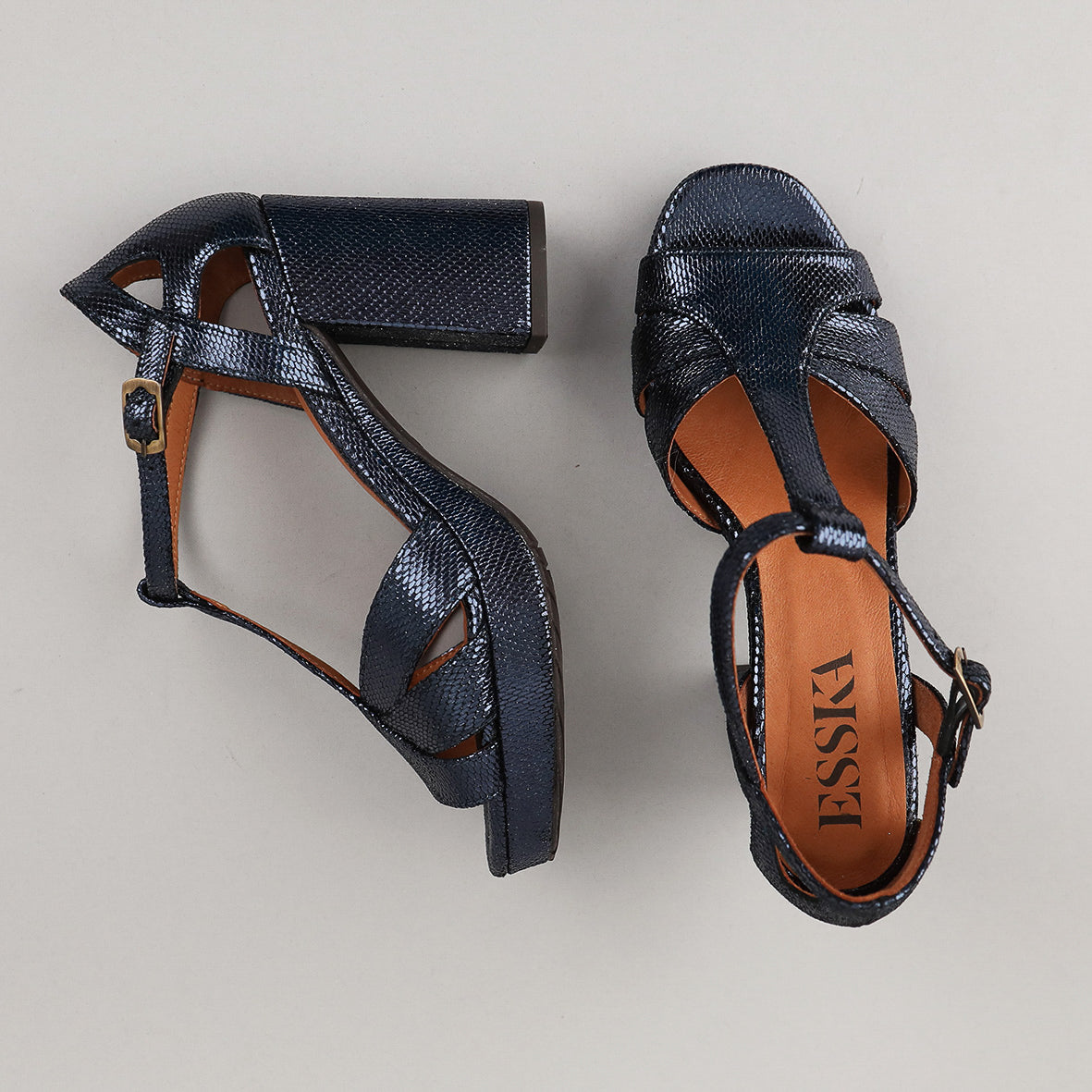 Valerie Metallic Navy High Sandal by Esska