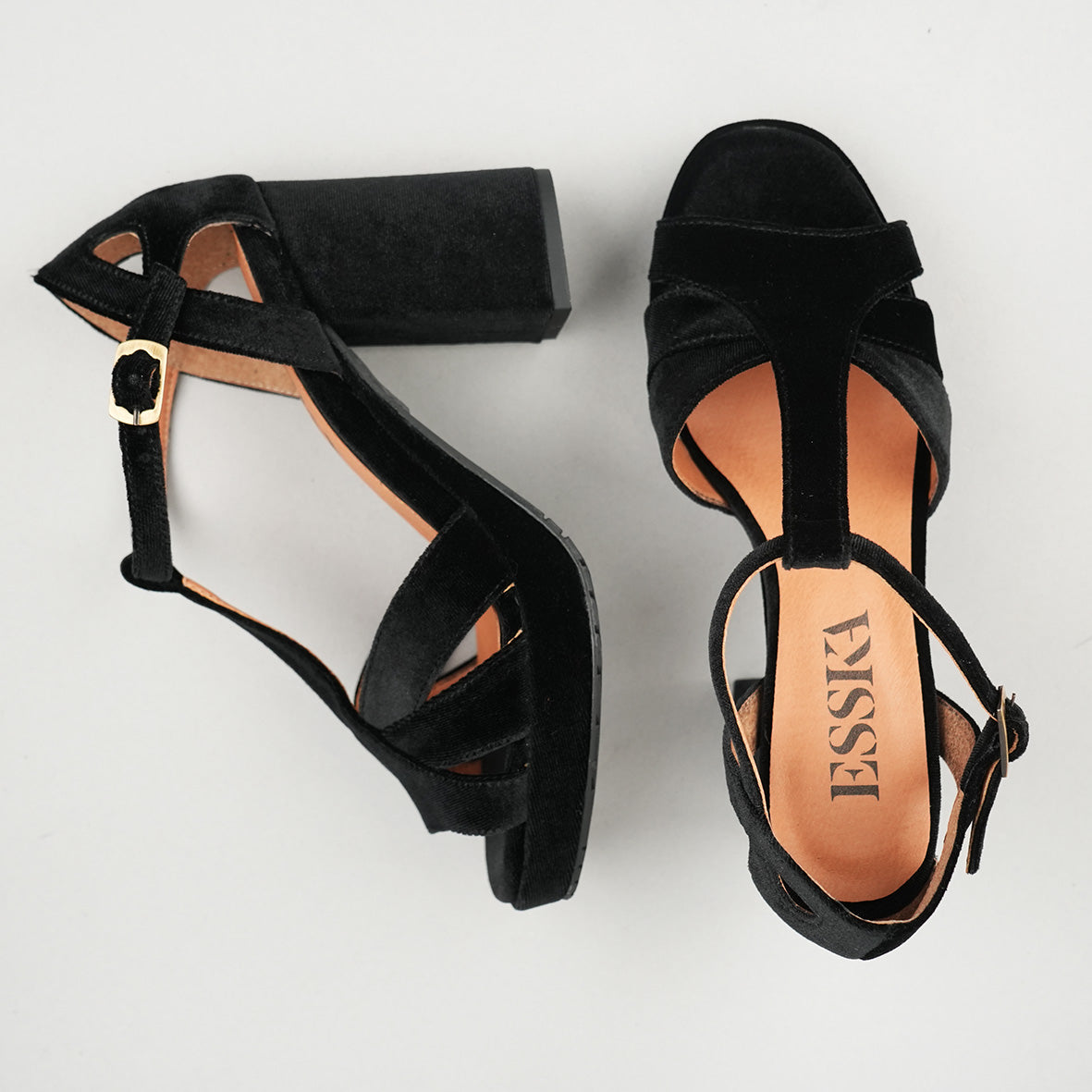 Valerie WIDE Vegan Velvet Black High Sandal by Esska