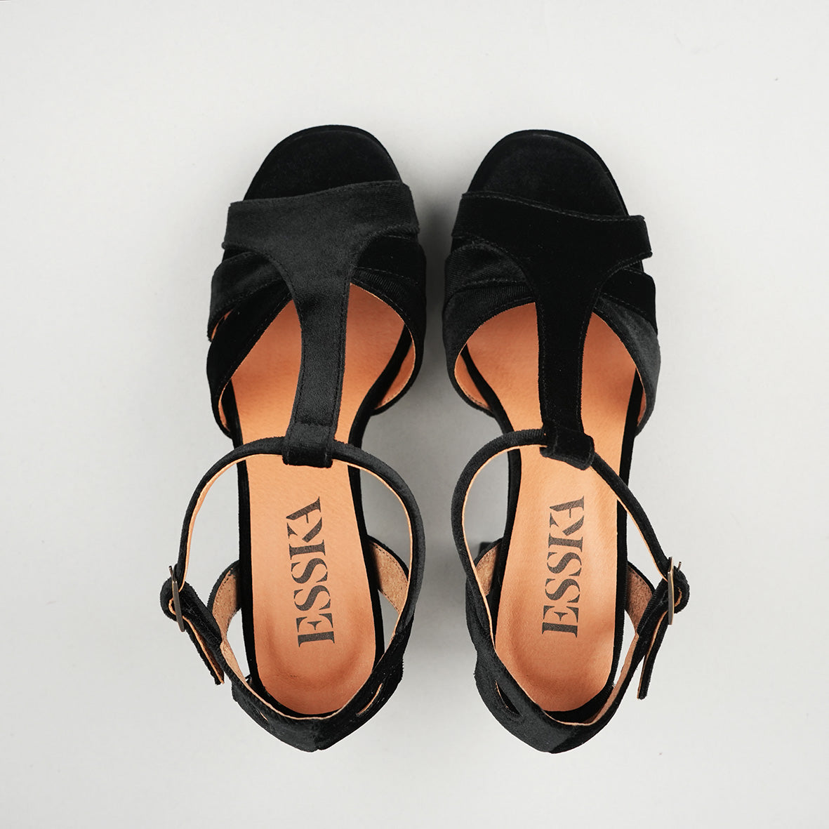 Valerie WIDE Vegan Velvet Black High Sandal by Esska