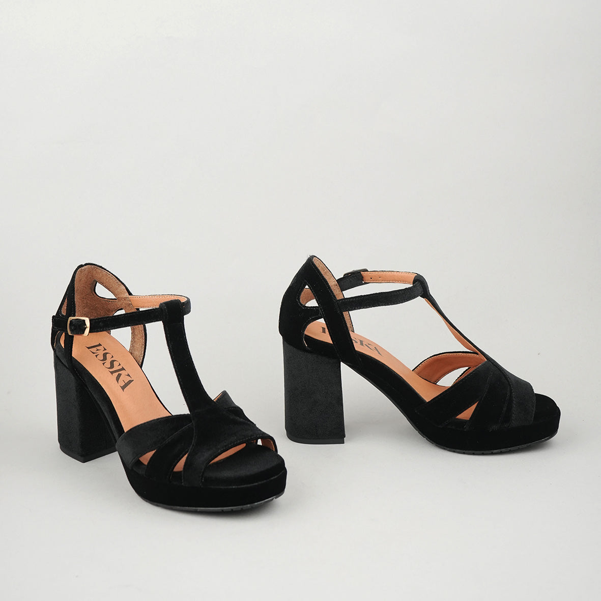 Valerie WIDE Vegan Velvet Black High Sandal by Esska