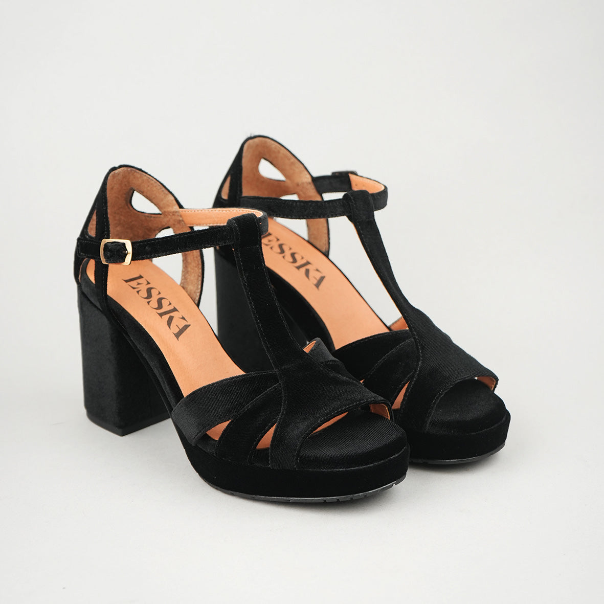 Valerie WIDE Vegan Velvet Black High Sandal by Esska
