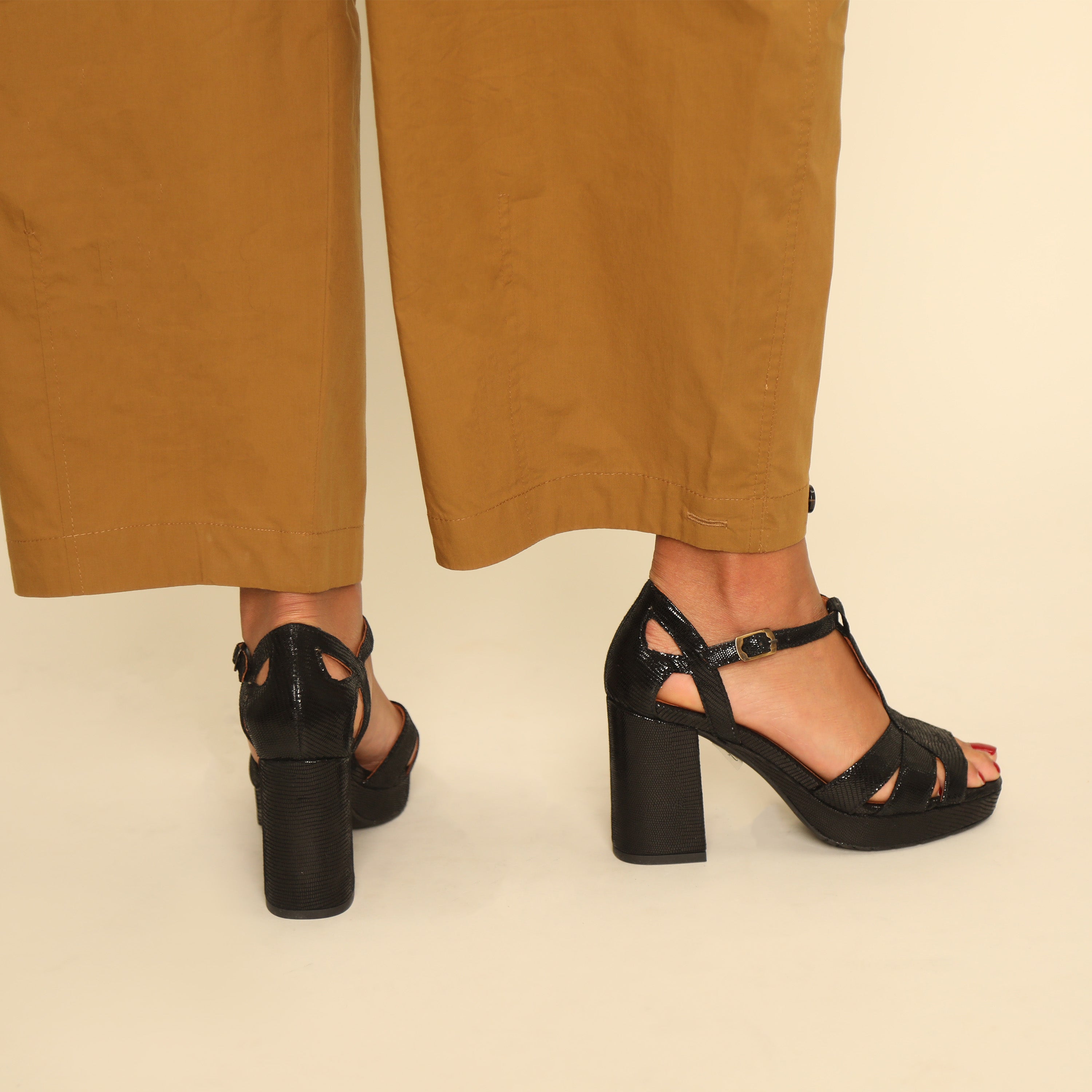 Valerie Metallic Black High Sandal by Esska