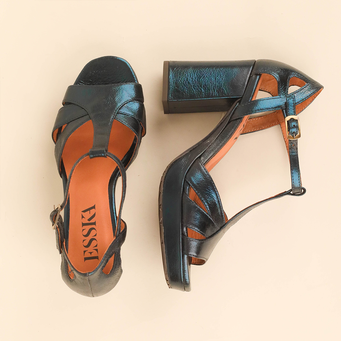 Valerie Metallic Teal High Sandal by Esska