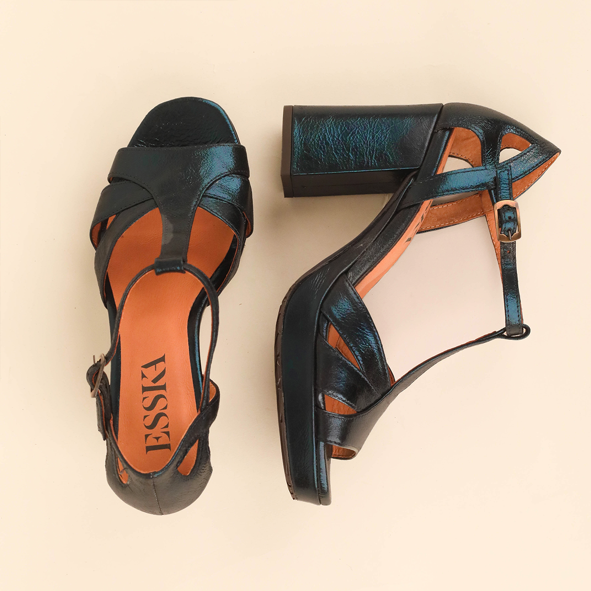 Valerie Metallic Teal High Sandal by Esska