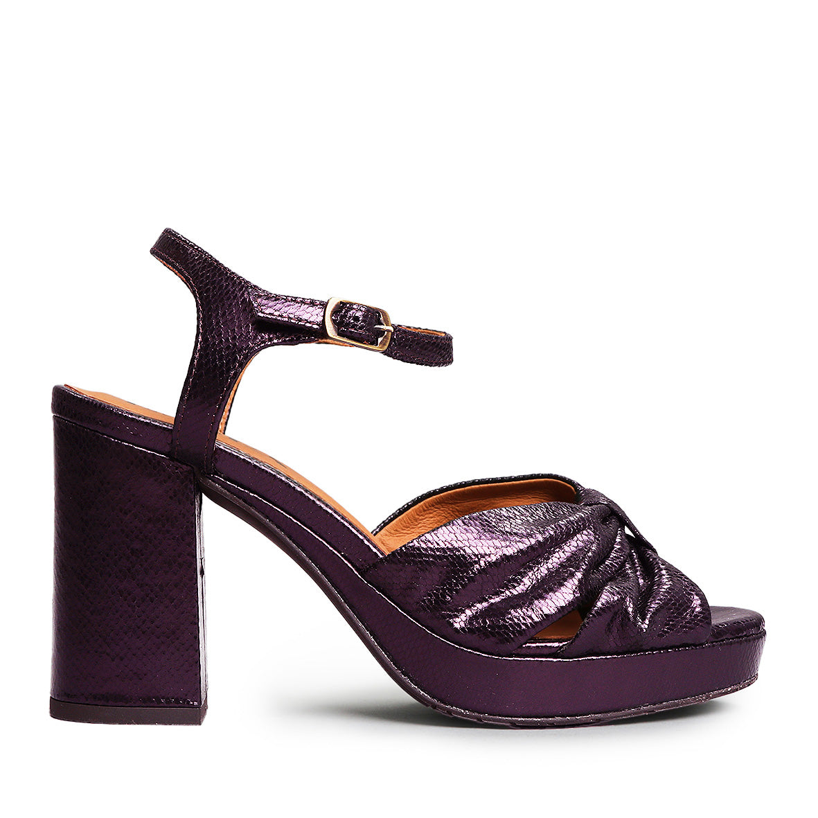 Vanya Metallic Purple High Sandal by Esska Shoes Ltd