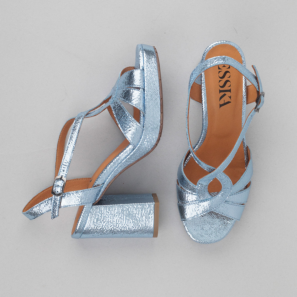 Veda Metallic Blue High Sandal by Esska