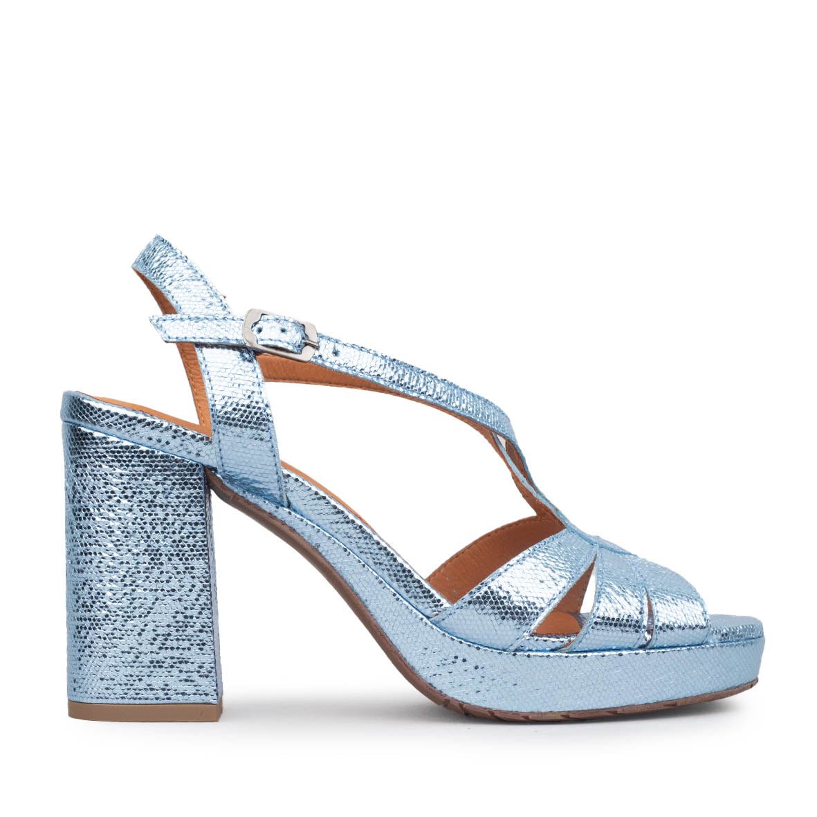 Veda Metallic Blue High Sandal by Esska
