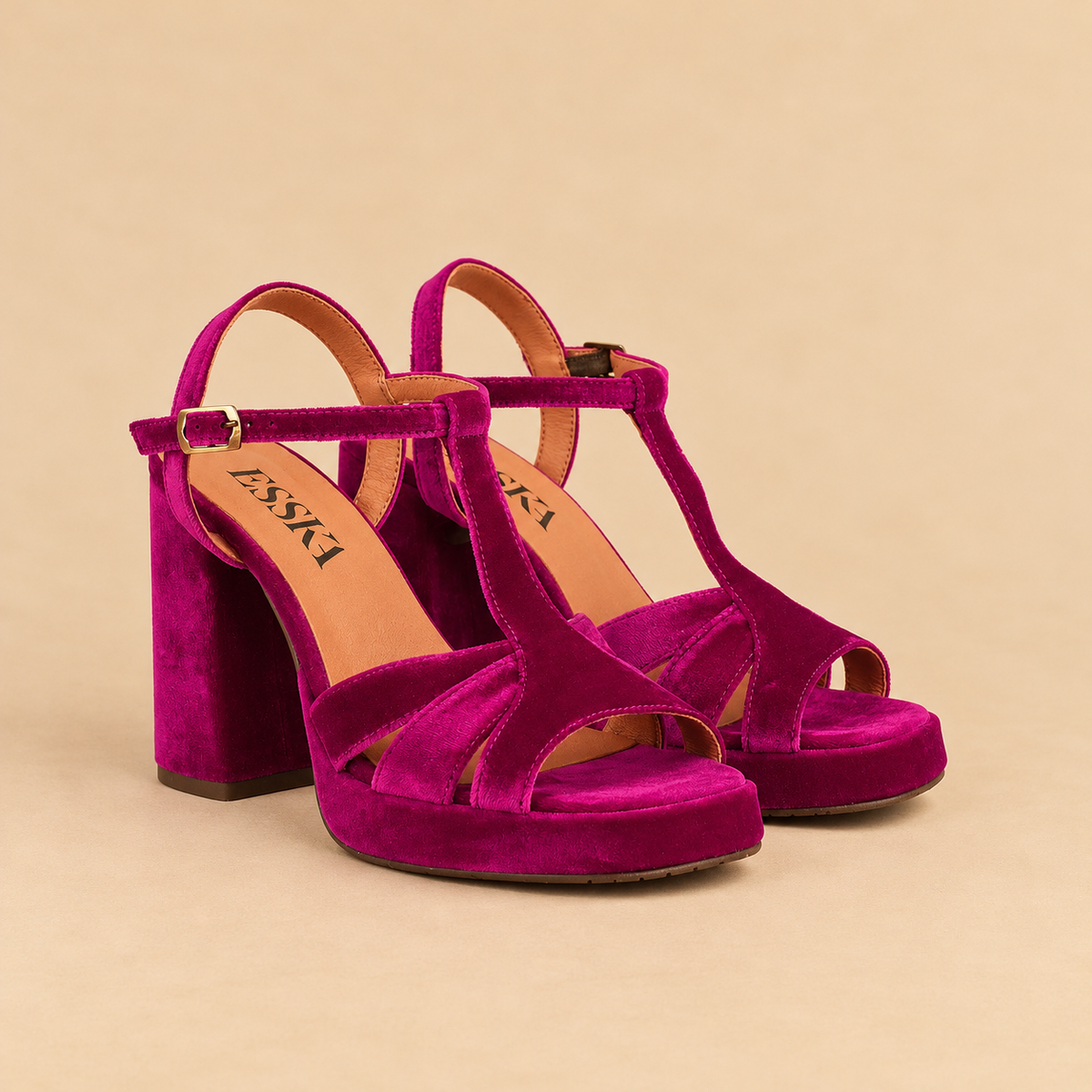 Gaia Velvet Magenta High Sandal by Esska