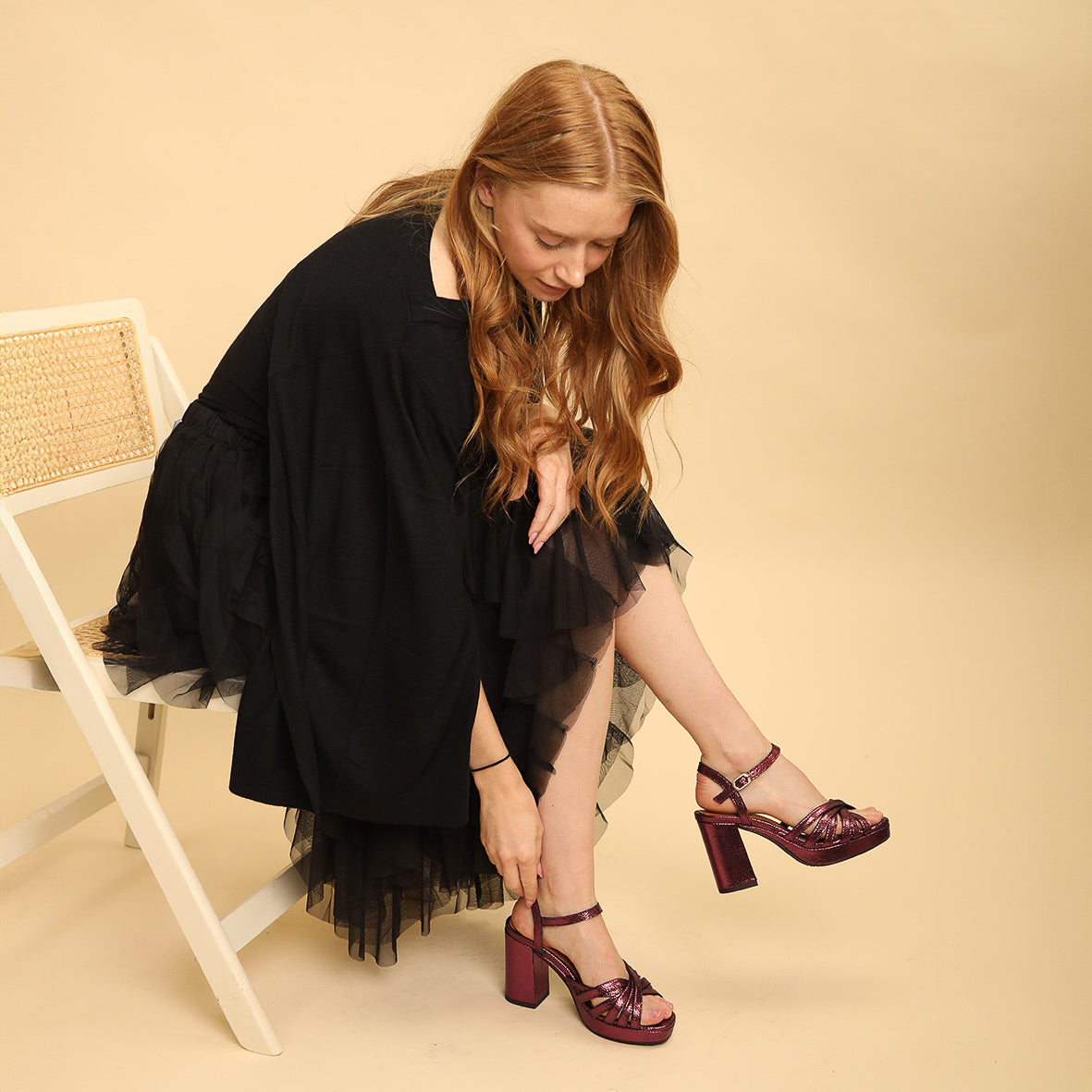 Veronica Metallic Burgundy High Sandal by Esska