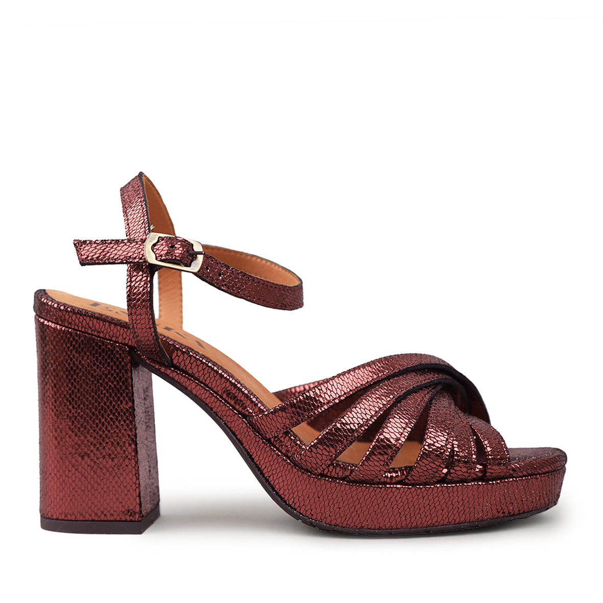 Veronica Metallic Burgundy High Sandal by Esska