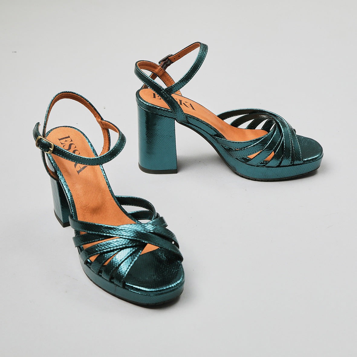 Veronica Metallic Teal High Sandal by Esska