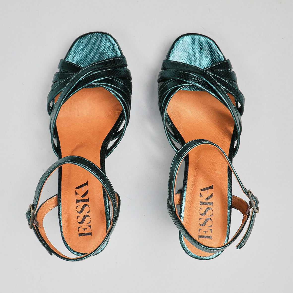 Veronica Metallic Teal High Sandal by Esska