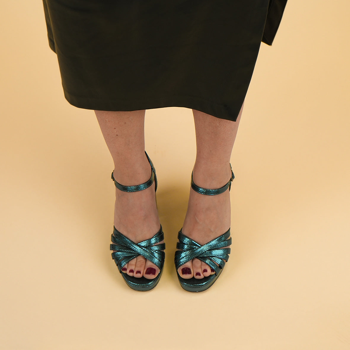 Veronica Metallic Teal High Sandal by Esska