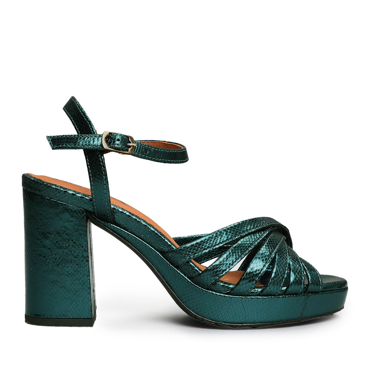 Veronica Metallic Teal High Sandal by Esska