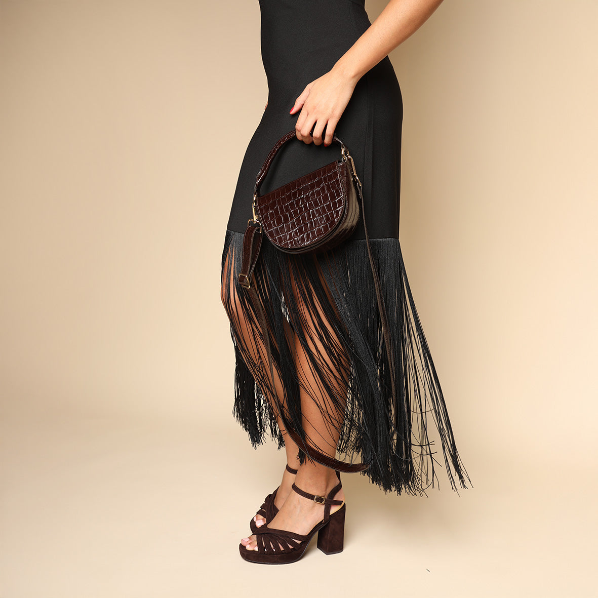 Veronica Suede Dark Brown High Sandal by Esska